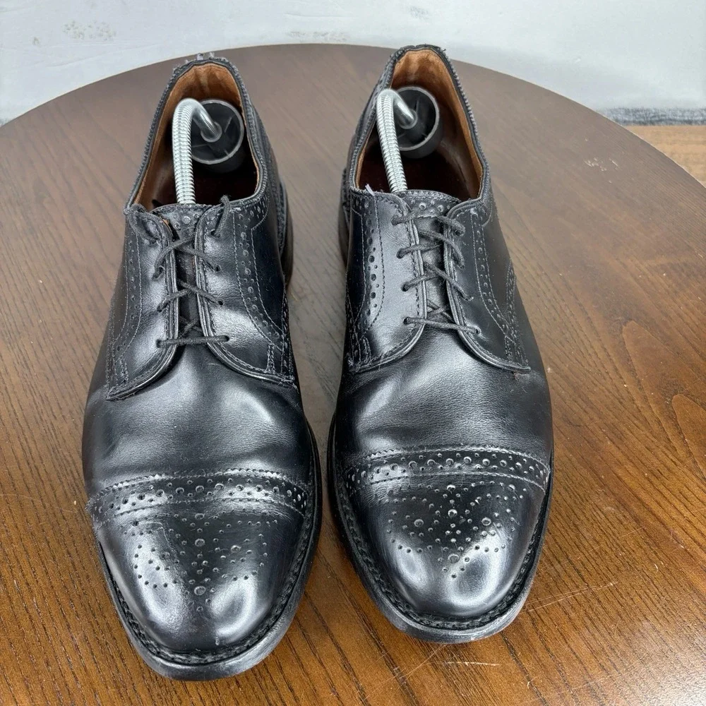 Allen Edmonds Sandford Shoes Men's 9 E Black Leather Cap Toe Brogue Oxford Dress